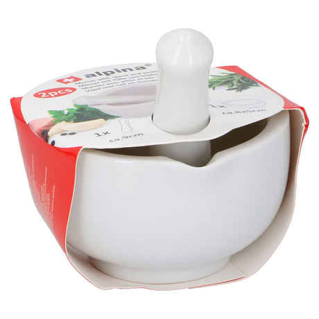 Alpina cucina casa alpina mortaio con pestello in ceramica - macinaspezie e macinaspezie - mortaio con beccuccio - adatto per pesto, aglio, noci, salse e altro - bianco