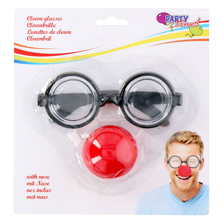 Edco Party Casa Occhiali da clown con naso – Accessorio da clown per feste – Occhiali da clown – Carnevale – Nero e rosso