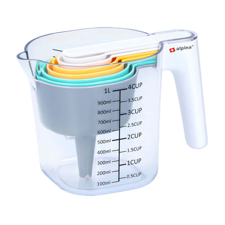 Set misurini Alpina 9 pezzi - set dosatore con misurino 1 litro - misurini impilabili - comprensivo di imbuto e raschietto e misurini