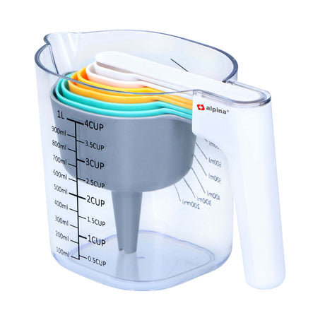 Set misurini Alpina 9 pezzi - set dosatore con misurino 1 litro - misurini impilabili - comprensivo di imbuto e raschietto e misurini