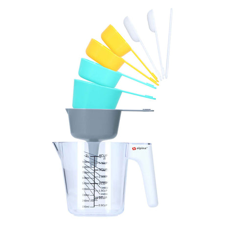 Set misurini Alpina 9 pezzi - set dosatore con misurino 1 litro - misurini impilabili - comprensivo di imbuto e raschietto e misurini
