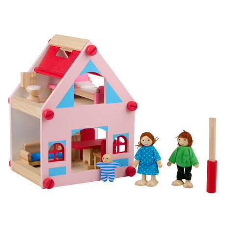 Casa delle bambole in legno con accessori, 30 pz.