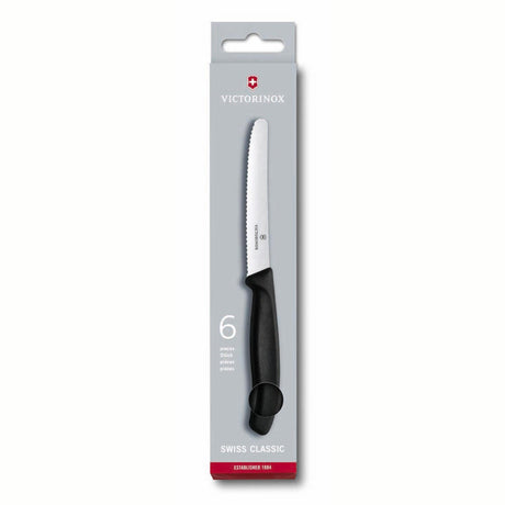 Coltelli da pomodoro da tavola Victorinox lama seghettata nera scatola da 6 pezzi