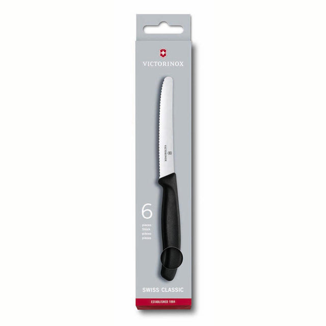 Coltelli da pomodoro da tavola Victorinox lama seghettata nera scatola da 6 pezzi
