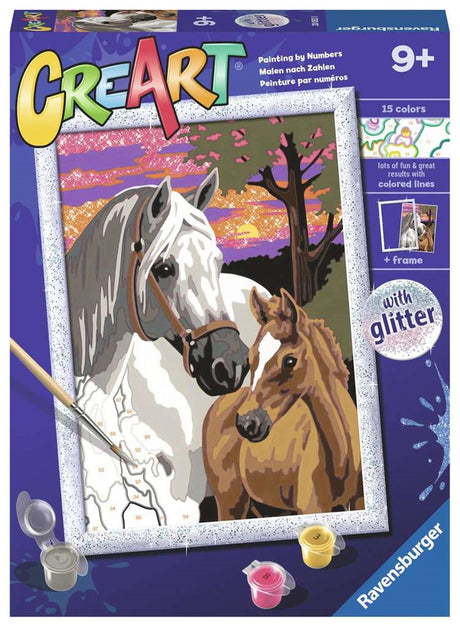 Ravensburger creart cavalli al tramonto - dipingi con i numeri per bambini