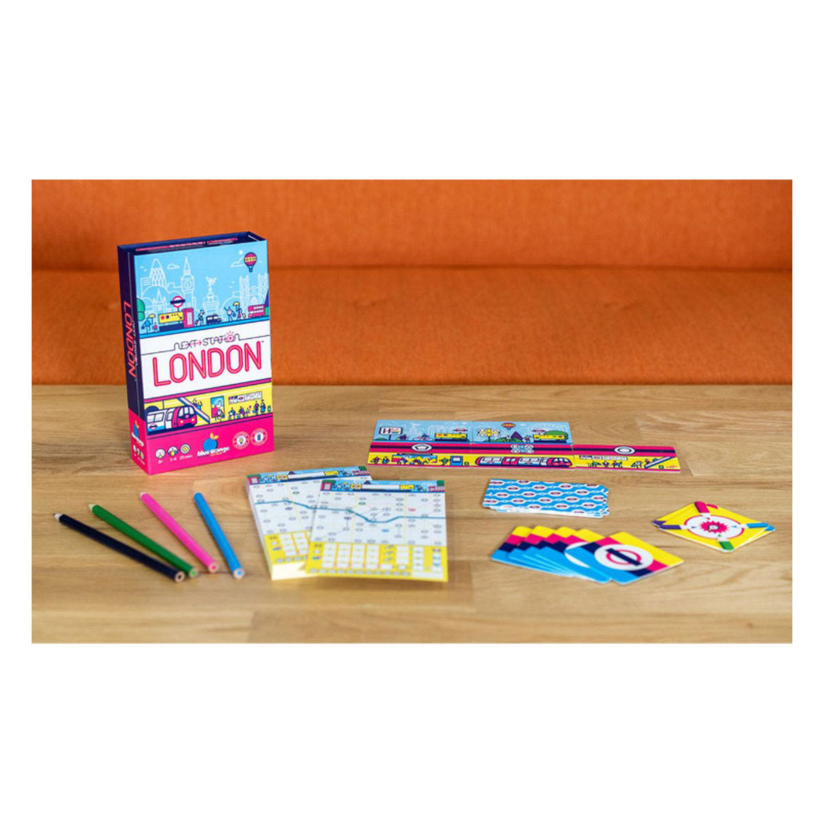 Geronimo Games gioco da tavolo blu arancione Next Station London
