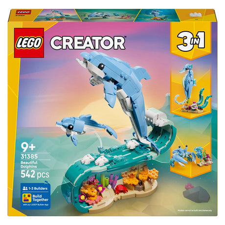 Animali marini 3 in 1 LEGO® Creator: bellissimi delfini - ricostruibili in cavalluccio marino o granchio - 31385