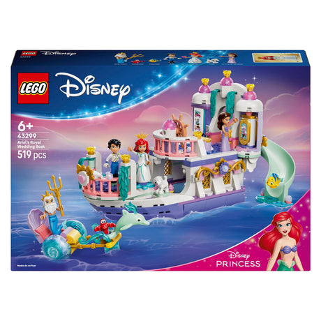 Lego ! Disney Princess Kit di costruzione della barca del matrimonio reale di Ariel per bambini con 7 personaggi 43299