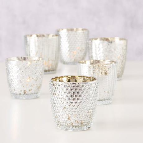 Boltze home portacandele patty 2 pezzi in vetro h7-9 cm bianco oro