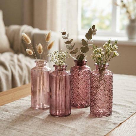 Boltze home vaso panja vetro rosa set da 4 pezzi ã˜6xh14cm