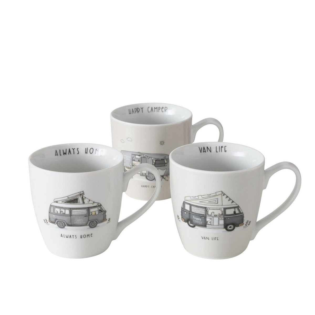 Boltze Home Jumbo Mug Vanlife Camper con testo - 480 ml bianco grigio