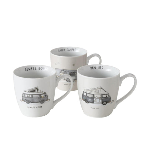 Boltze Home Jumbo Mug Vanlife Camper con testo - 480 ml bianco grigio