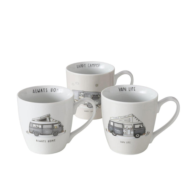 Boltze Home Jumbo Mug Vanlife Camper con testo - 480 ml bianco grigio