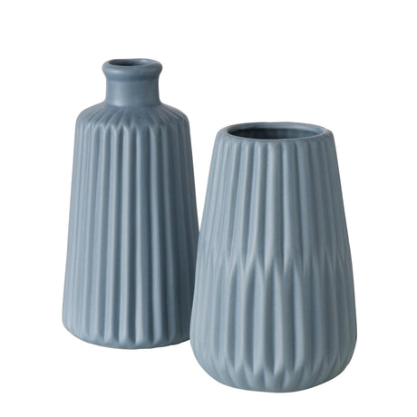 Boltze home vaso esko porcellana rigata h18cm dia 9cm azzurro in 2 diverse versioni