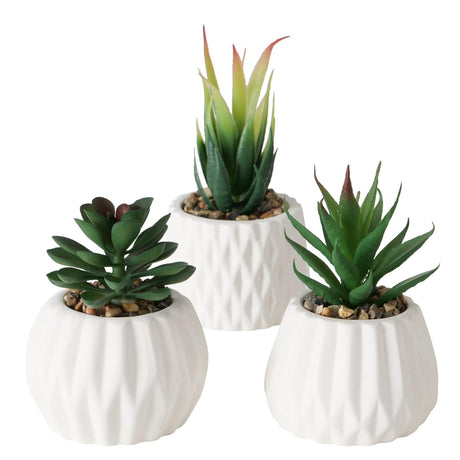 Boltze Home pianta artificiale succulenta in vaso di pietra bianco h15 cm l7 cm