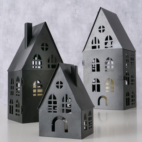Boltze set lanterne domestiche Dover House 3 pezzi l8-12-12cm l7-10-13cm h13-24-35cm nero