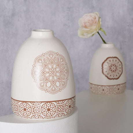 Boltze vaso per la casa 'chakra' in terracotta dia.12x16cm 2 colori assortiti bianco marrone fatto a mano