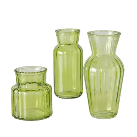 Boltze Home Vaso Tilla, 3 pezzi h9-15,5 cm in vetro laccato verde
