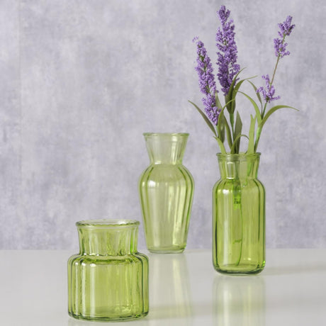 Boltze Home Vaso Tilla, 3 pezzi h9-15,5 cm in vetro laccato verde