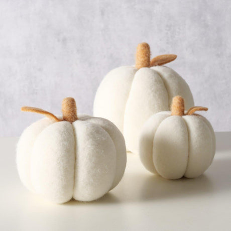 Boltze home decoratieve pompoen tikva 3-delig h11-17cm wol polyester effen crã¨mewit