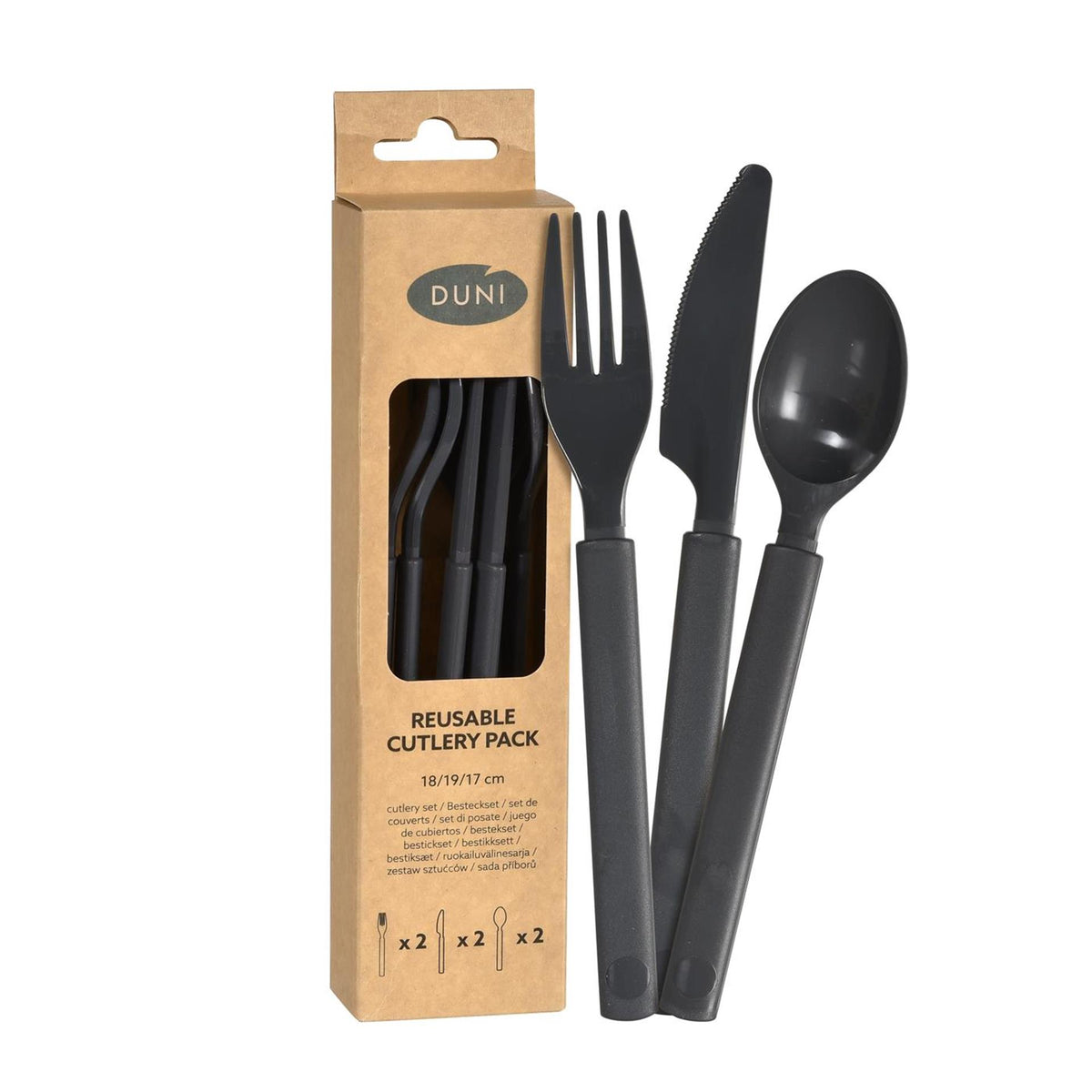 Set posate Duni in plastica 6 pezzi granito riutilizzabili (2x coltello, 2x forchetta, 2x cucchiaio)
