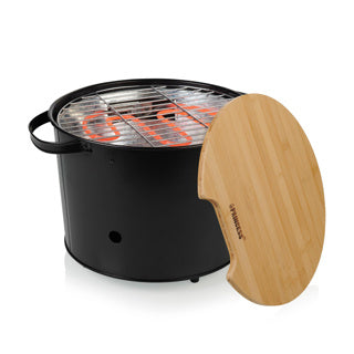 Barbecue ibrido a secchio Princess 112240 | elettrico | carbone (nero, ø 32 cm | incl. lussuoso tagliere e servizio in bambù)