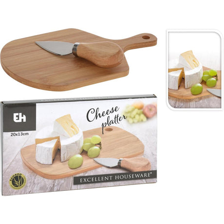 Eccellente tagliere per formaggi in bambù per casalinghi 20x13 cm con coltello da formaggio