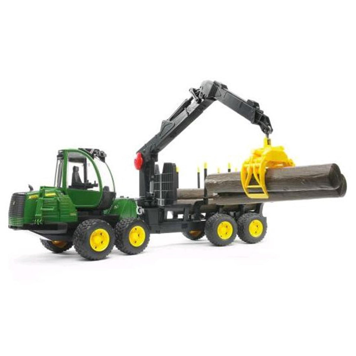 Trattore Bruder John Deere 1210e con pinza per tronchi d'albero