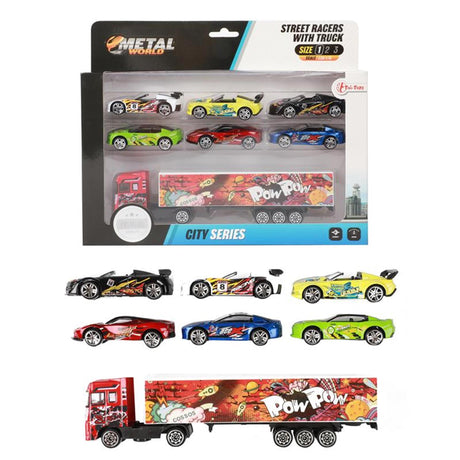 Toi-toys toi giocattoli camion pop art con 6 auto da corsa