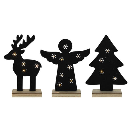 Svenska living feltro figura natalizia nera su base in legno 8xled angelo 25x30cm cervo 19x32cm o albero 22x30,2cm