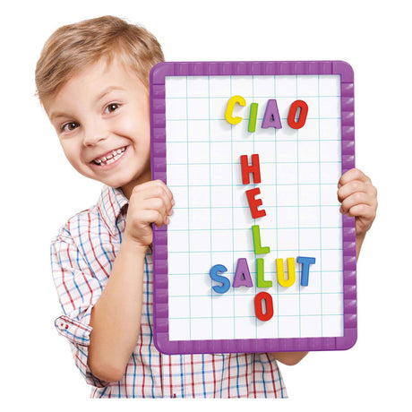 Lavagna magnetica Quercetti gioco educativo con lettere magnetiche multicolori.