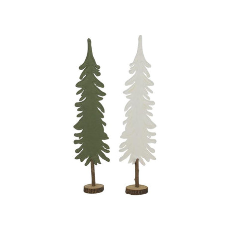 Svenska albero vivente in feltro su tronco, stretto, verde e bianco sporco, 15x62 cm