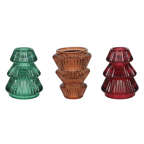 Svenska candeliere vivente albero di Natale vetro a 2 vie ø6,5x8cm 3 assortiti verde marrone rosso scuro