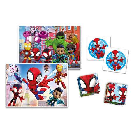 Clementoni - Set da gioco Spidey 4 in 1 - Giochi multipli - 2 puzzle - Gioco di memoria - 6 blocchi - Giochi educativi - da 6 anni