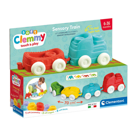 Clementoni baby - trenino sensoriale clemmy con morbidi blocchi, 12 pezzi.