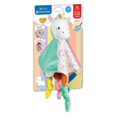 Clementoni panno coccole unicorno morbido coccole - panno coccole con dettagli tattili - morbido regalo premaman per ragazzo o ragazza - piumino per bebè da 0 mesi