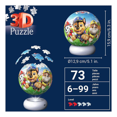 Ravensburger – Paw Patrol – Luce notturna con sfera puzzle 3D – 73 pezzi