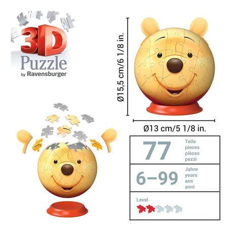 Ravensburger – Disney Winnie the Pooh – Palla puzzle 3D con orecchie – 77 pezzi