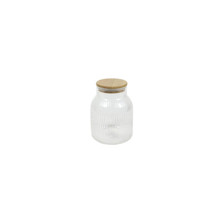 Barattolo portaoggetti in vetro con coperchio in bambù ø11,5x16cm