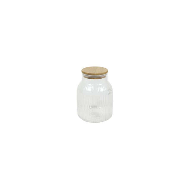 Barattolo portaoggetti in vetro con coperchio in bambù ø11,5x16cm