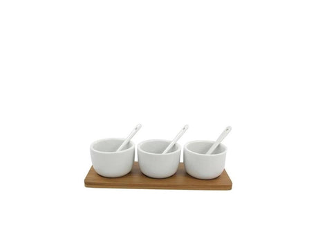 Set salse Food for fun da 7 pezzi con tagliere in legno e ciotole bianche
