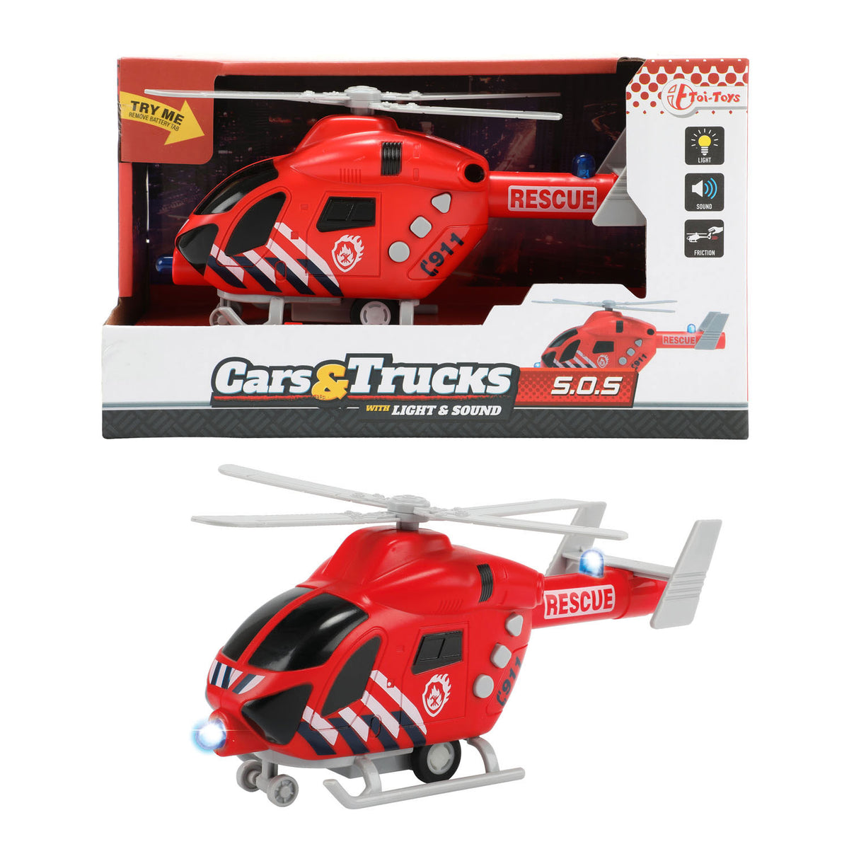 Toi-toys vehicool elicottero dei vigili del fuoco con luci e suoni