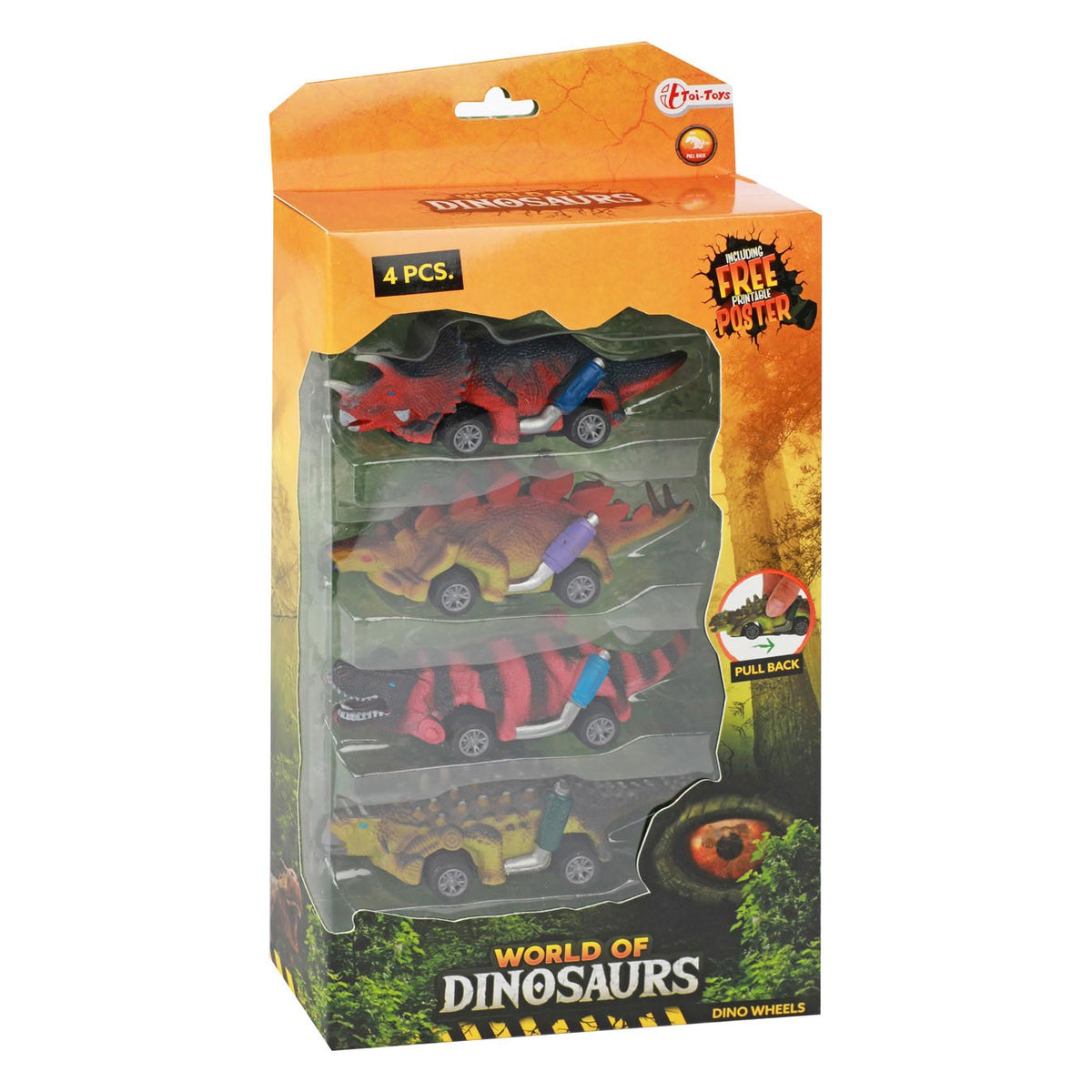 Toi-toys World of Dinosaurs Dino Pullback Car, 4 pz.