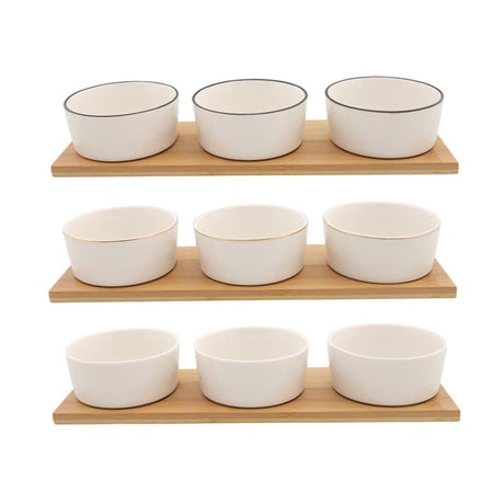 Food for fun set di 3 ciotole su tavola di bambù 9x6x33 cm