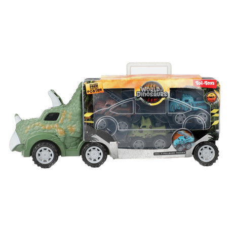 Camion dinosauro del Mondo dei Dinosauri con 3 auto pull-back