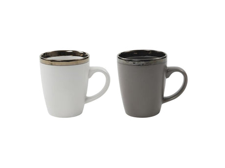 Svenska living tazza caffè venezia 340ml grigia o bianca ø8,7xh10,5cm con bordo metallico 6 pezzi in scatola