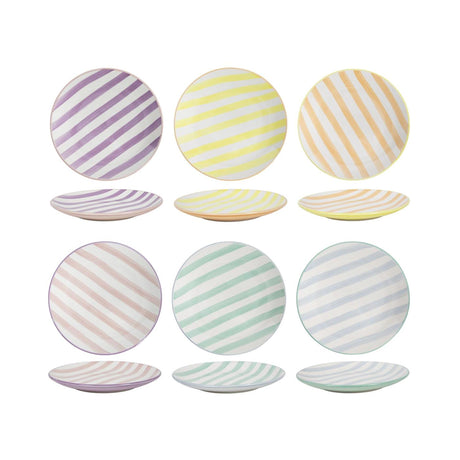 Piatto colazione righe pastello bicolore scatola da 6 pezzi ø19cm