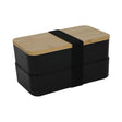 Portapranzo con posate doppio con coperchio in bambù 18x10x9,5cm plastica nera