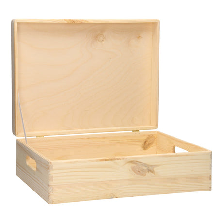Scatola portaoggetti in legno di pino, scatola portagiochi con coperchio a ribalta, colore naturale.