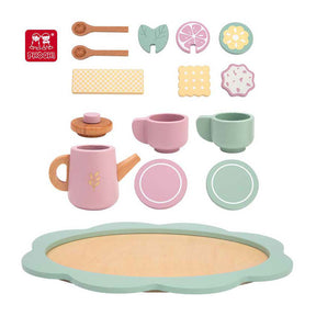 Set da tè in legno Playwood pastello, 17 pezzi.